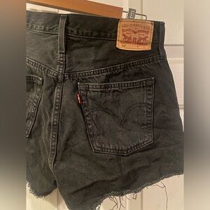 Levi’s 501 High Waisted Black distressed Jean Denim Shorts